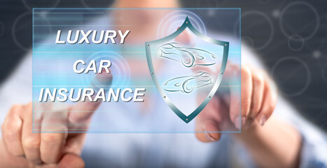 Woman touching a luxury car insurance concept
