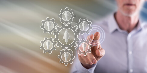 Man touching an innovative ideas concept