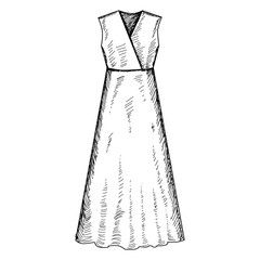 isolated, female, fashionable dress, sketch, hand drawn