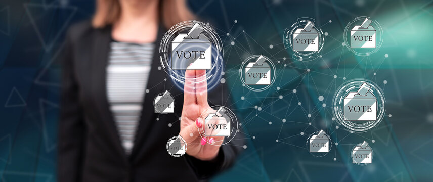 Woman touching an online voting concept
