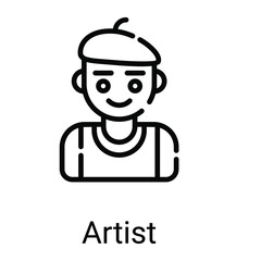 artist, painter line icon isolated on whited on white background