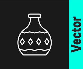 White line Tequila bottle icon isolated on black background. Mexican alcohol drink. Vector.