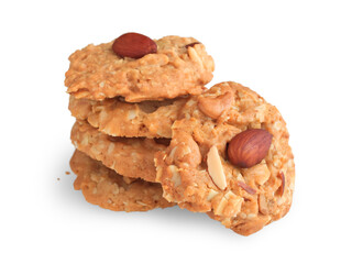 Almond Cookies with Cashew Nut (Macro shot), Isolated on white background, Food containing trans fat have negative health effects, Homemade bakery in holiday for festive or party.