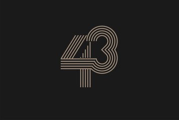 Number 43 Logo, Monogram Number 43 logo multi line style, usable for anniversary and business logos, flat design logo template, vector illustration - obrazy, fototapety, plakaty