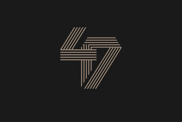 Number 47 Logo, Monogram Number 47 logo multi line style, usable for anniversary and business logos, flat design logo template, vector illustration - obrazy, fototapety, plakaty