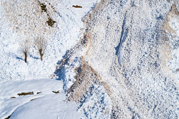 Avalanche in winter in the Valle del Miera in the Valles Pasiegos de Cantabria. Spain.Europe