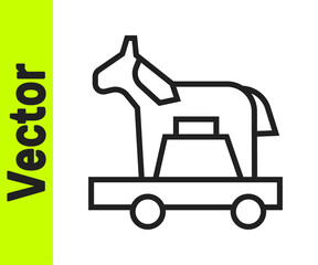 Black line Trojan horse icon isolated on white background. Vector.