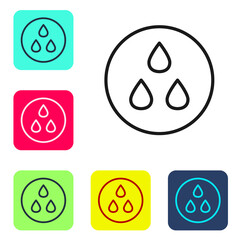 Black line Water drop icon isolated on white background. Set icons in color square buttons. Vector.