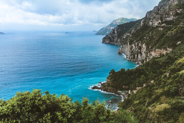 Fototapeta na wymiar Amalfi coast and Tordigliano beach in Positano Campania