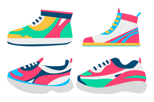 Sneakers vector cartoon set isolated on a white background.