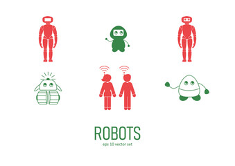 Robots - vector icons set on white background.