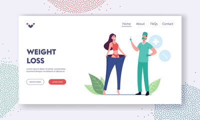Bariatric Stomach Reducation, Liposuction, Weight Loss Slimming Landing Page Template. Slim Woman Wearing Oversize Pants