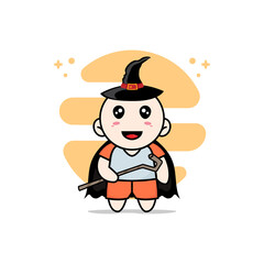 Cute kids character wearing witch costume.