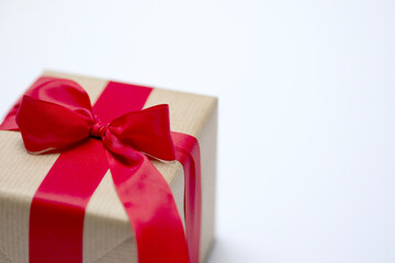 Red gift kraft box with red ribbon and dried lavender. Valentine's Day gift with dried lavender. Natural eco and bio gift. Sensual passion minimal gift with dried lavender bouquet