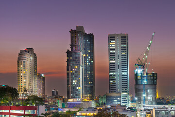Fototapeta na wymiar Bangkok city at night - buildings skyline and skyscrapers city night landscape