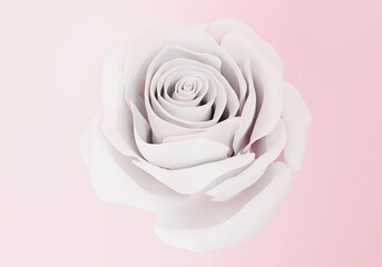 one elegant white rose close up on light pink background, 3d render