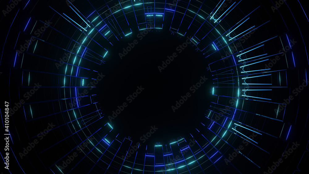 Poster abstract wiframe 3d rendering blue luminous circle