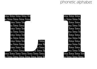L (lima) 3d illustration phonetic alphabet design for decoration in black and white