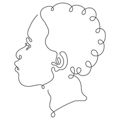 Line portrait of afroamerican woman. One line face. Abstract portrait. Black history month illustration
