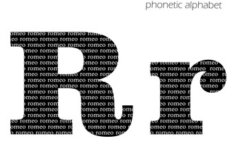 R (romeo) 3d illustration phonetic alphabet design for decoration in black and white