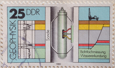 GERMANY, DDR - CIRCA 1980 : a postage stamp from Germany, GDR showing equipment and graphical...