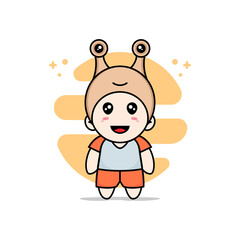 Cute kids character wearing snail costume.