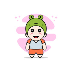 Cute kids character wearing frog costume.