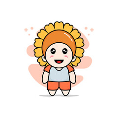 Cute kids character wearing sunflower costume.