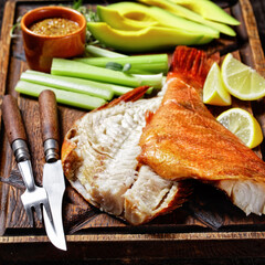 cold smoked red snapper on a cutting board