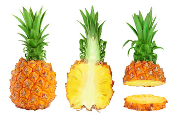 pineapple isolated on white background with full depth of field. Top view. Flat lay