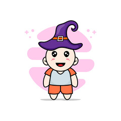 Cute kids character wearing witch hat.