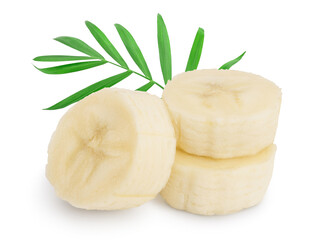 banana pieces isolated on white background with clipping path and full depth of field.