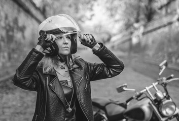 portrait of beautiful biker woman 