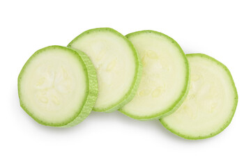 zucchini or marrow slices isolated on white background with clipping path and full depth of field. Top view. Flat lay