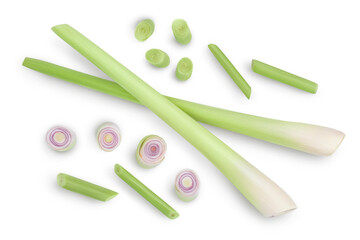 Fresh Lemongrass isolated on white background with clipping path. Top view. Flat lay