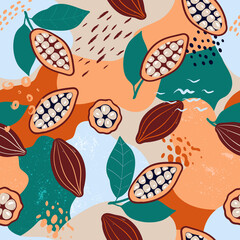 Doodle cocoa and abstract elements. Vector seamless pattern. Hand drawn illustrations.