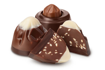 Chocolate candy isolated on white background with clipping path and full depth of field
