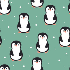 Seamless pattern with cute cartoon penguin for fabric print, textile, gift wrapping paper. colorful vector for kids, flat style