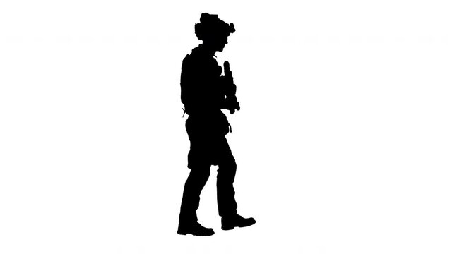 Armed Marine Soldier with rifle walking, Alpha Channel