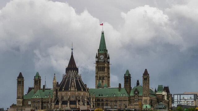 Parliament of Canada Peace Tower HyperZoom Day Clouds Timelapse