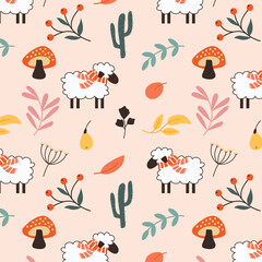 Sheep pattern with nature, Pattern with winter items