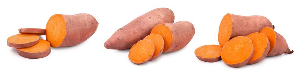 Sweet potato isolated on white background closeup, Set or collection
