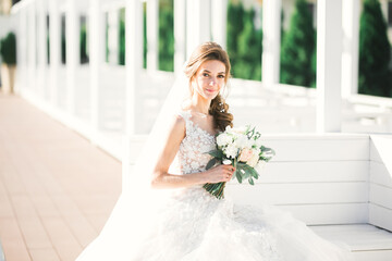 Beautiful luxury bride in elegant white dress