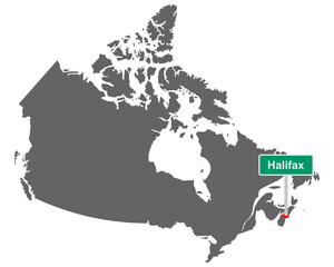 Landkarte von Kanada mit Ortsschild von Halifax