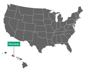 Honolulu Ortsschild und Karte der USA