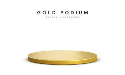 3d gold round podium with shadow. Round winner pedestal. 3d empty platform. Vector illiustration