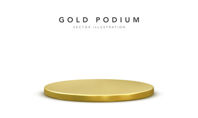 Gold round podium isolated on white background. Round winner pedestal. 3d empty platform. Vector illiustration