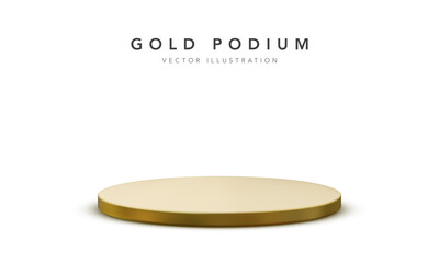 Gold podium. Round winner pedestal. 3d empty platform. Vector illiustration