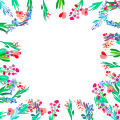 Vector floral frame. Abstract flowers on white background.