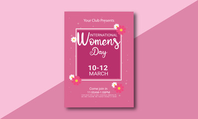 Vector template with Flyer design for International Women's Day. Vector templates with cute women for card, poster, flyer. Vector illustration.